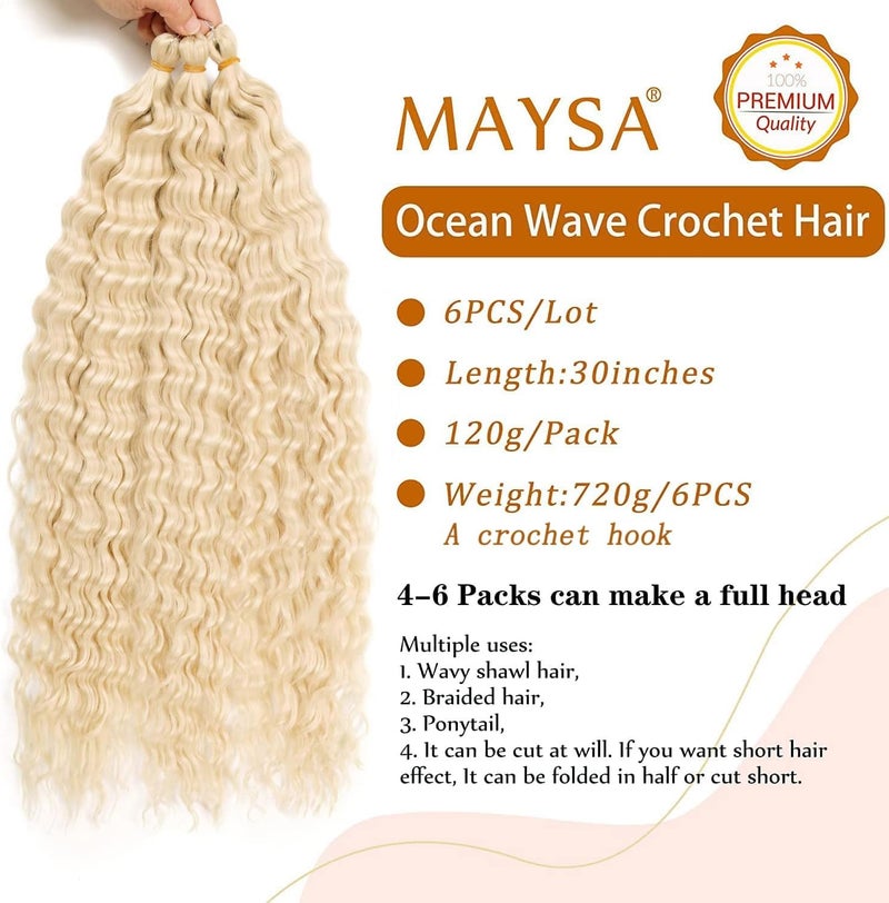 MAYSA Ocean Wave Crochet Hair Extensions Blonde Crochet Hair 30in 6Packs Synthetic Curly Braiding Crochet Hair Extensions for Women # 613 - Image 2