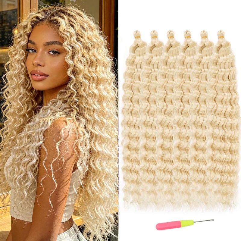 MAYSA Ocean Wave Crochet Hair Extensions Blonde Crochet Hair 30in 6Packs Synthetic Curly Braiding Crochet Hair Extensions for Women # 613 - Image 1