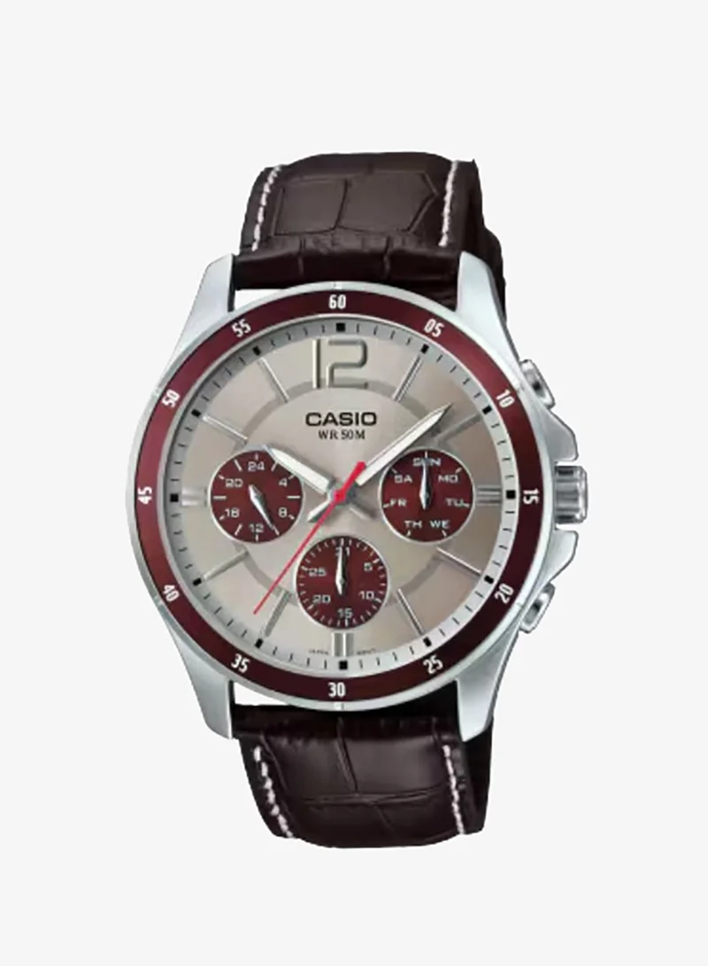 كاسيو Men's Analog Display Watch With Silver Leather Strap - MTP-1374L-7A1