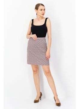 Zero Women Allover Pattern Midi Skirt, Brown  - Image 2