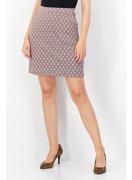 Zero Women Allover Pattern Midi Skirt, Brown  - Image 1