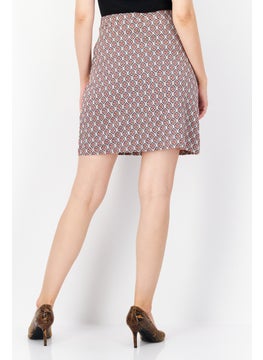 Zero Women Allover Pattern Midi Skirt, Brown  - Image 4