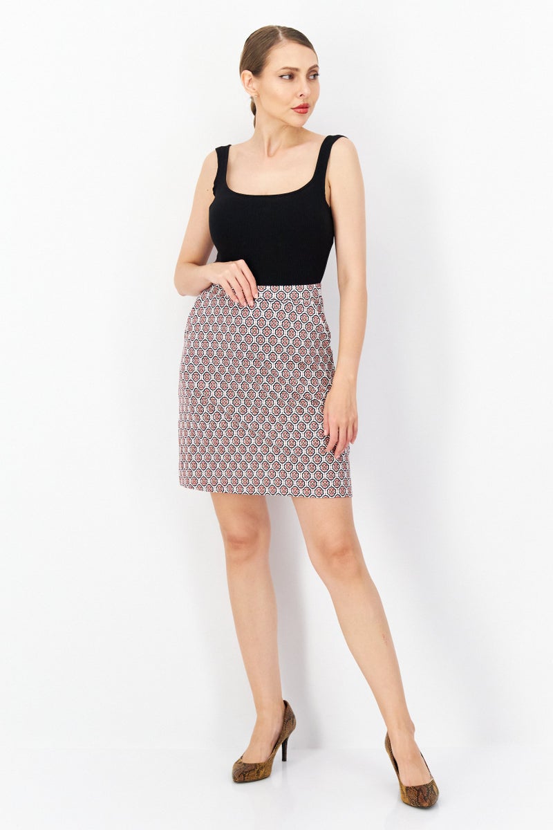 Zero Women Allover Pattern Midi Skirt, Brown - Image 4