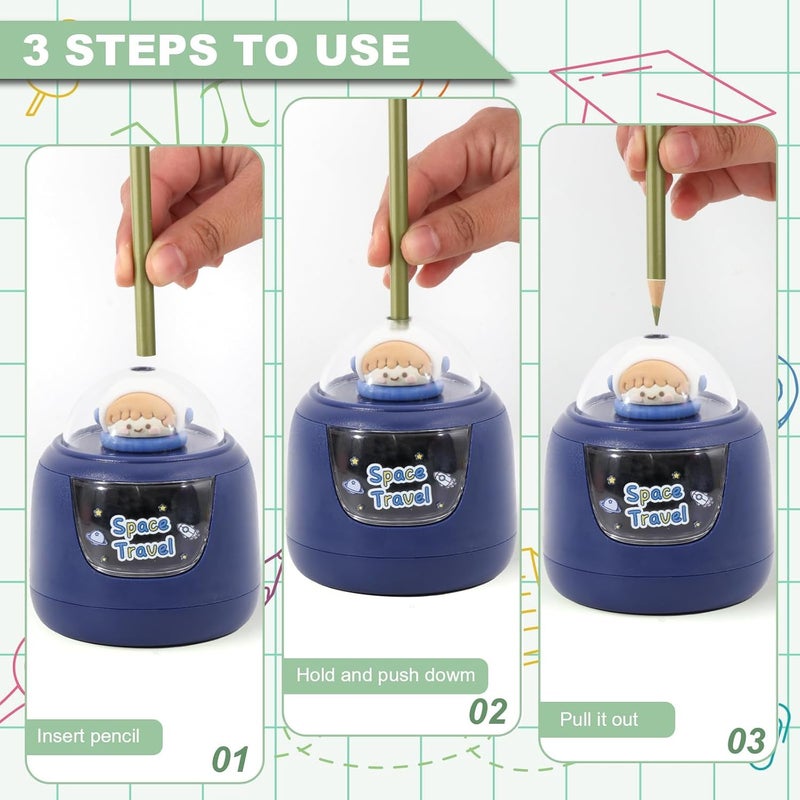 Kiditos Electric Pencil Sharpener Cute Portable Astro Design for Students Blue - Image 3