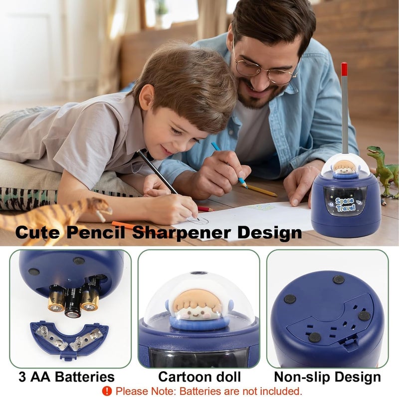 Kiditos Electric Pencil Sharpener Cute Portable Astro Design for Students Blue - Image 4