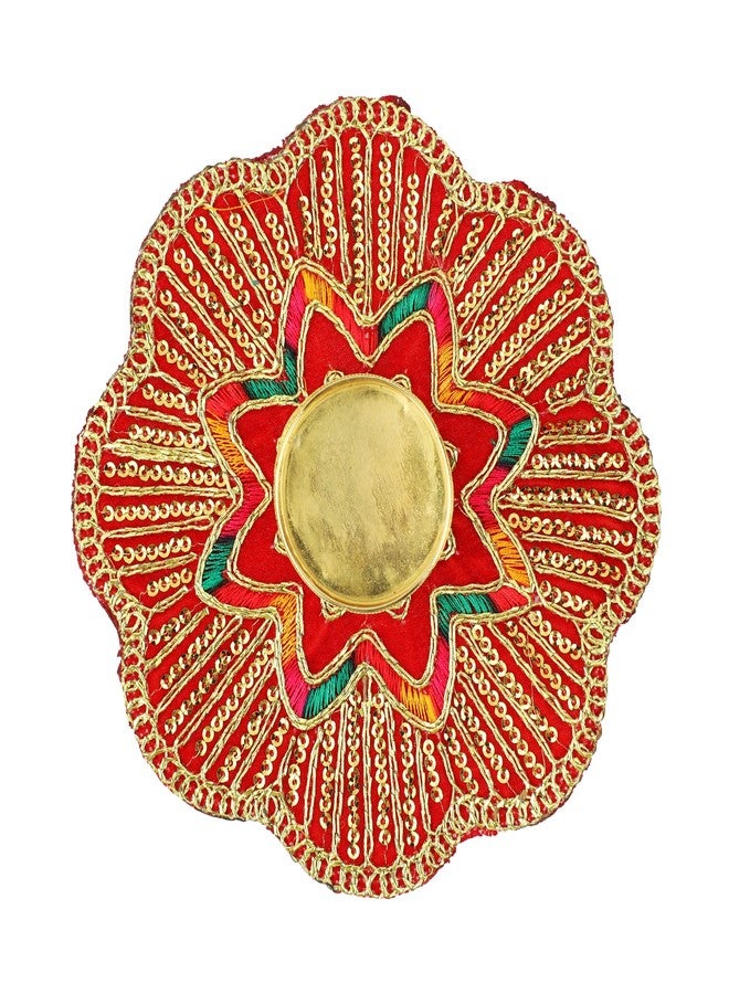 Aditri Creation Set of 5 Mat Aasan Rangoli with Tea Light Candle Holder T-Light Stand for Home Made up of Velvet Cloth Golden Embroideries for Festival New Year Gifts Home Decor (Size:-5")(Red) - Image 3