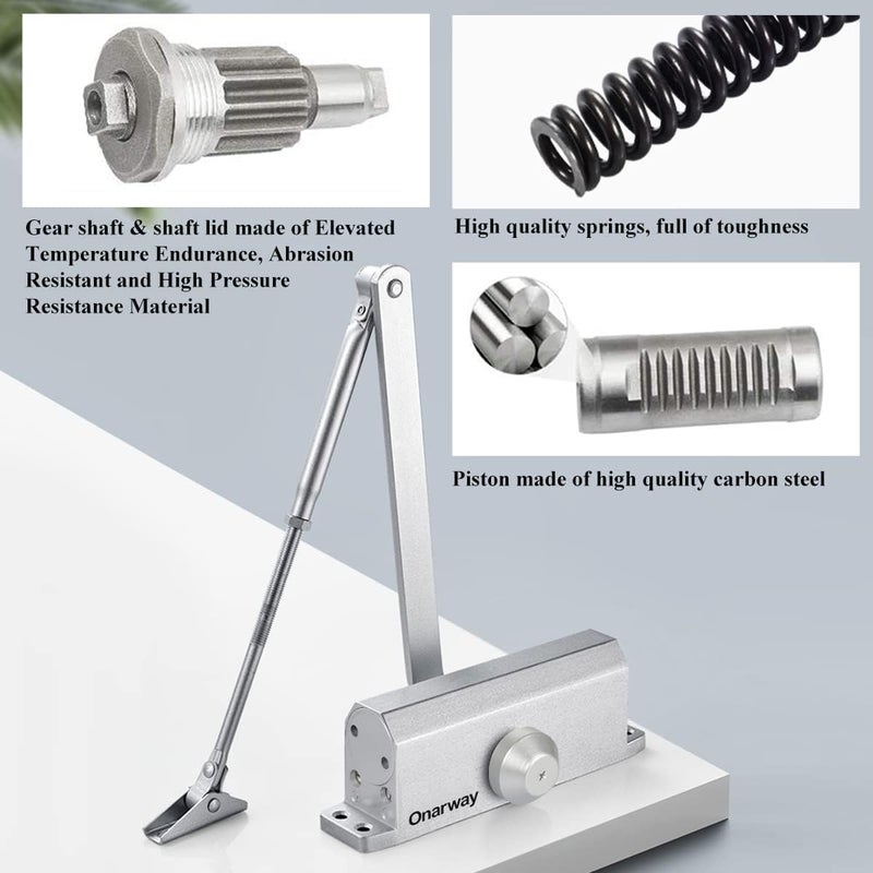 Onarway Quiet-Close Door Closer for Home: Hydraulic Automatic with Adjustable Speed for Residential Doors (57.3-95lbs) | Soft Close & Easy Install (Size 2) - Image 4