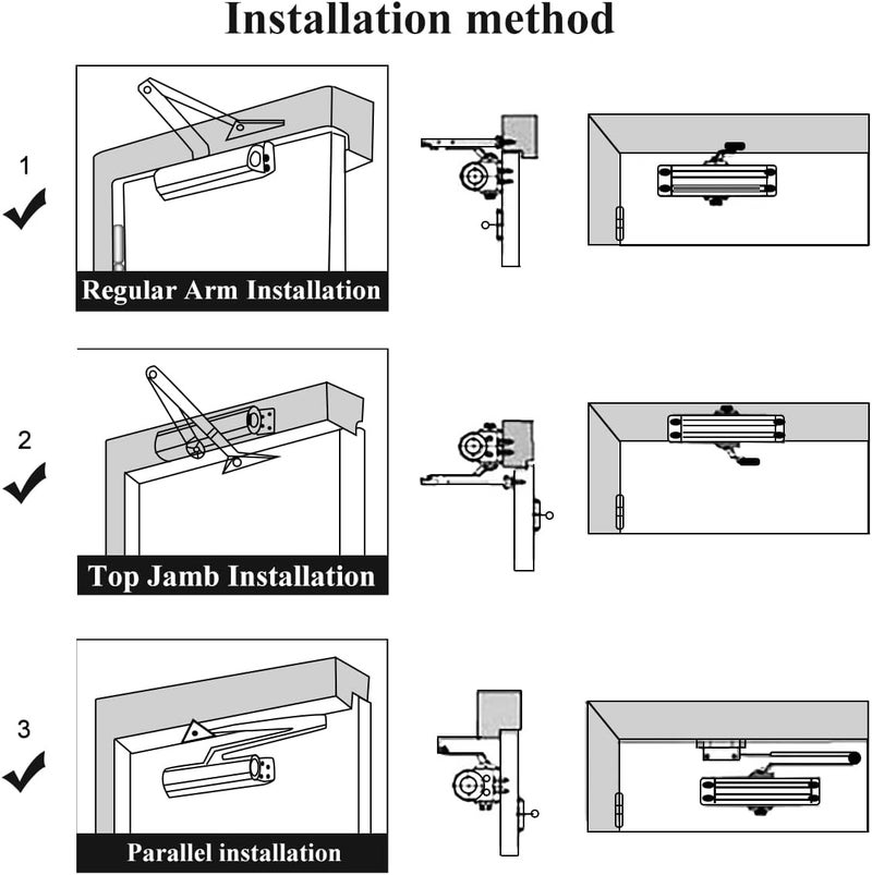 Onarway Quiet-Close Door Closer for Home: Hydraulic Automatic with Adjustable Speed for Residential Doors (57.3-95lbs) | Soft Close & Easy Install (Size 2) - Image 5