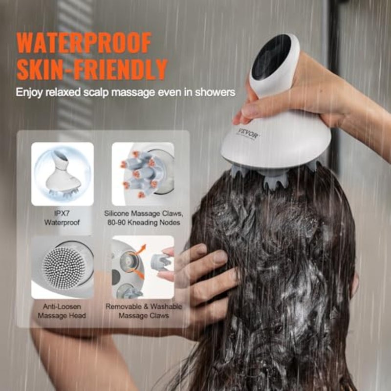 Electric Scalp Massager, Rechargeable Head Massager Hair Growth, IPX7 Waterproof Portable Kneading Scalp Scratcher with 8 Removable Massage Head for Stress Relief, Deep Clean, Gift for Mom/Dad - Image 5