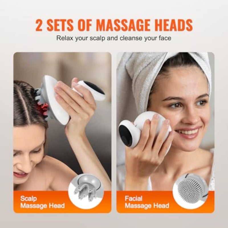 Electric Scalp Massager, Rechargeable Head Massager Hair Growth, IPX7 Waterproof Portable Kneading Scalp Scratcher with 8 Removable Massage Head for Stress Relief, Deep Clean, Gift for Mom/Dad - Image 4