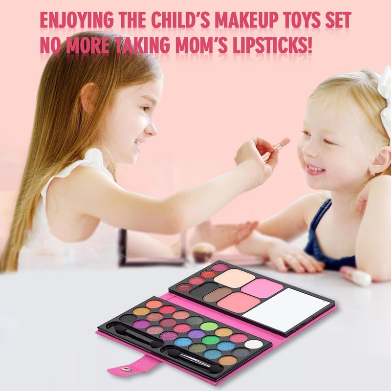 RevoNext Portable Real Kids Makeup Kit for Girls Washable Children's Play Makeup Set with Brush Teens Makeup Pallete Gift Set in Halloween Birthday Party (33 color red) - Image 4