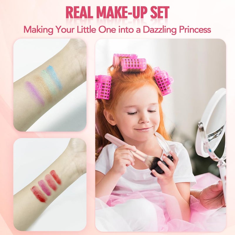 RevoNext Portable Real Kids Makeup Kit for Girls Washable Children's Play Makeup Set with Brush Teens Makeup Pallete Gift Set in Halloween Birthday Party (33 color red) - Image 5