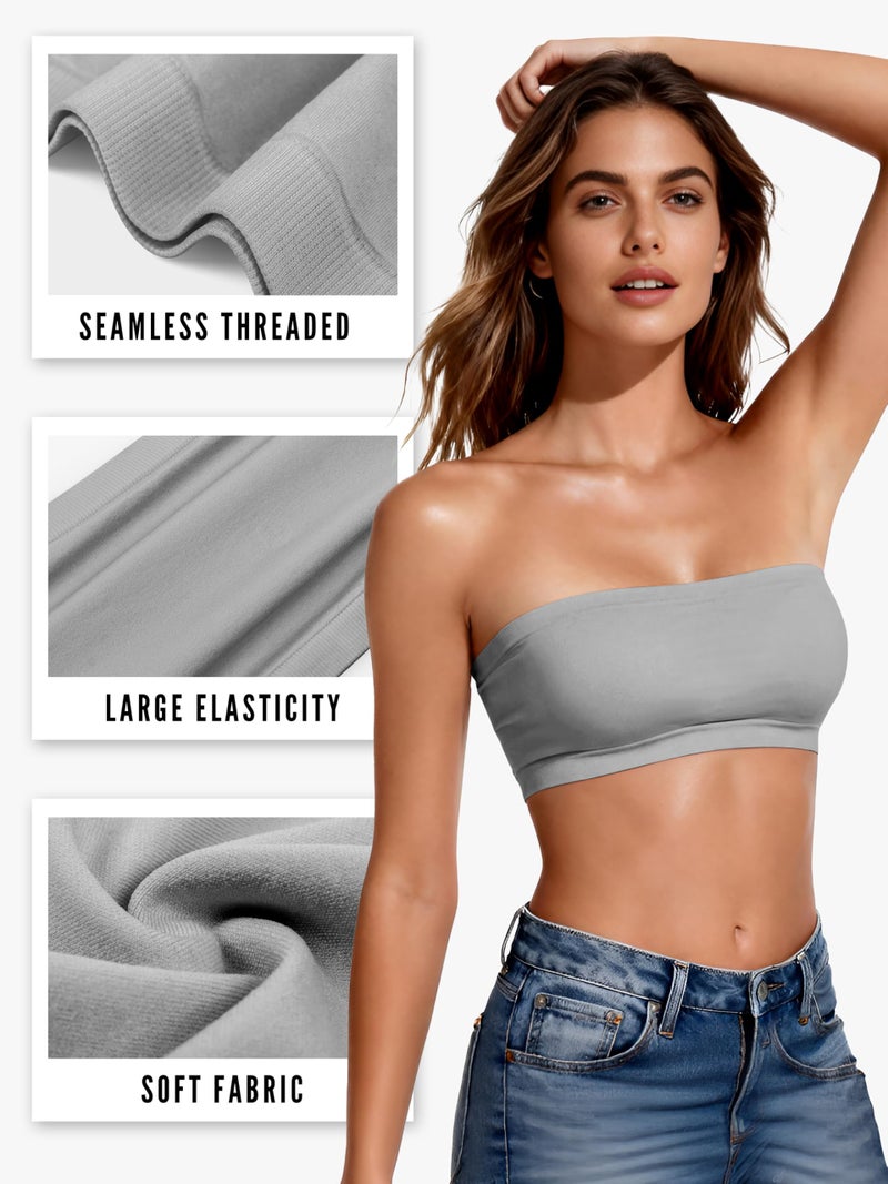 Cooraby 4 Pack Women Tube Tops Summer Non-Padded Seamless Bra, 4 Colors (Black, White, Beige, Grey) - Image 4