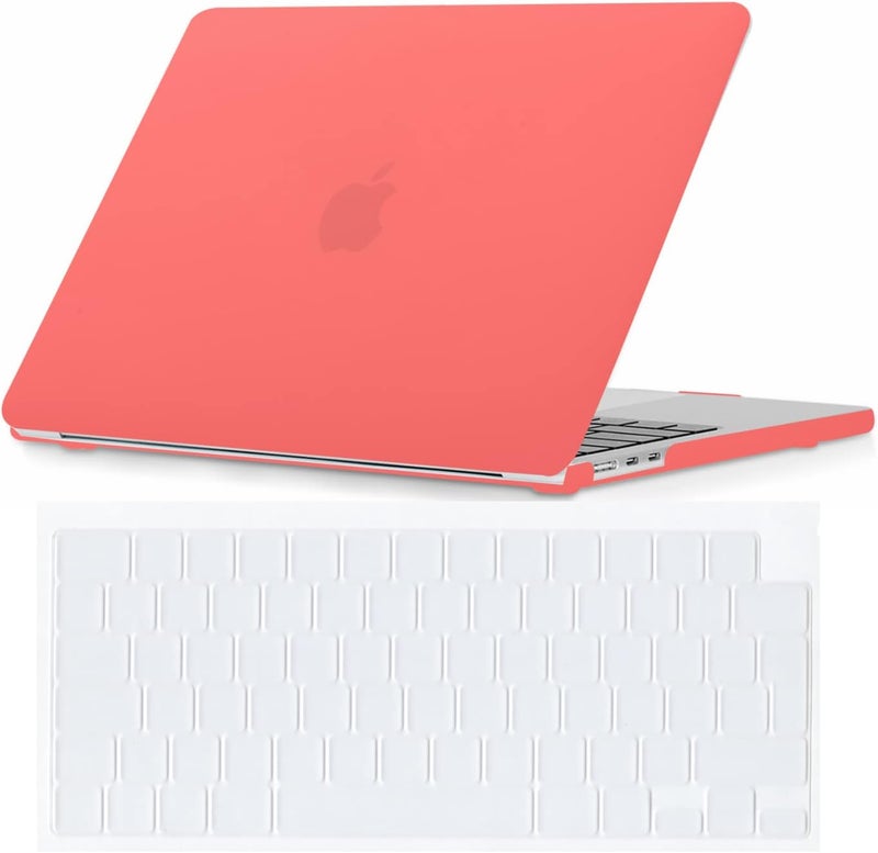 Se7enline Compatible with 13.6 inch MacBook Air M2 M3 2024 2023 2022 Case for Mac Air 13-inch A2681/A3113 M2 M3 Laptop Protective Hard Shell Case with Keyboard Cover Skin(UK Layout),Living Coral - Image 1