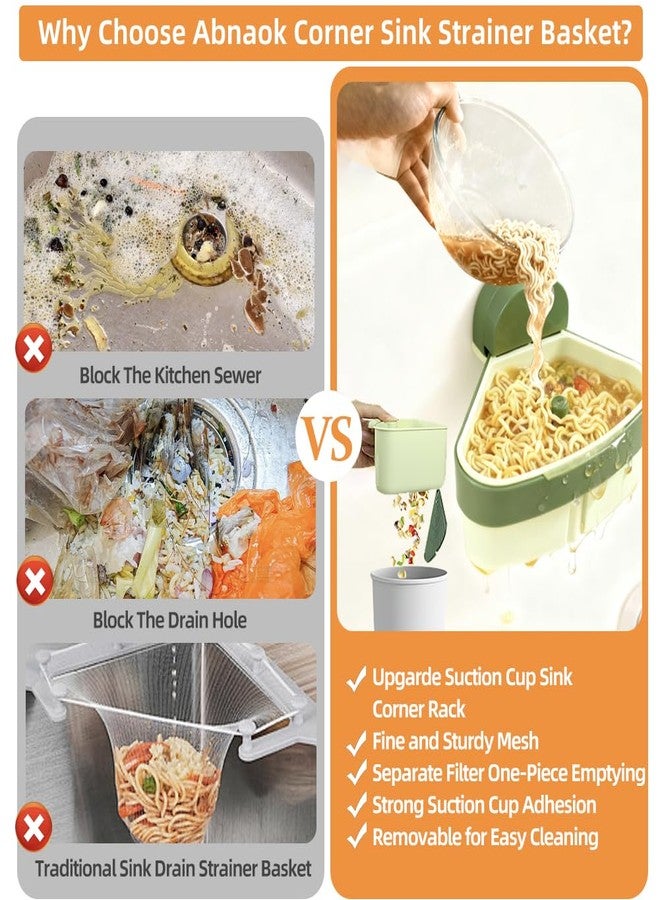 Abnaok Suction Cup Sink Corner Rack Corner Sink Strainer Basket, Automatic Dumping Suction Cup Press Sinks Drainer Basket,Faucet Sponge Storage Rack Food Waste Catcher for Sink - Image 2