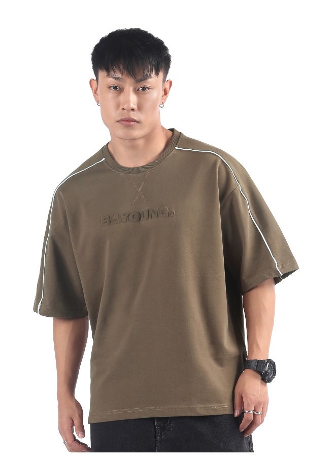 Beyoung Brown Beyoung Embossed Oversized T-Shirt  - Image 3
