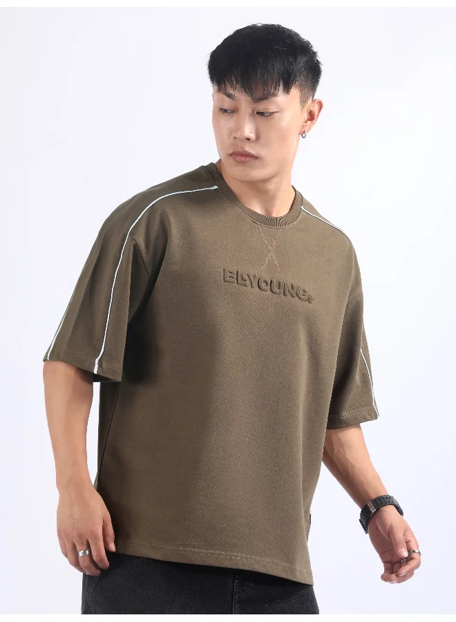 بيونغ Brown Beyoung Embossed Oversized T-Shirt