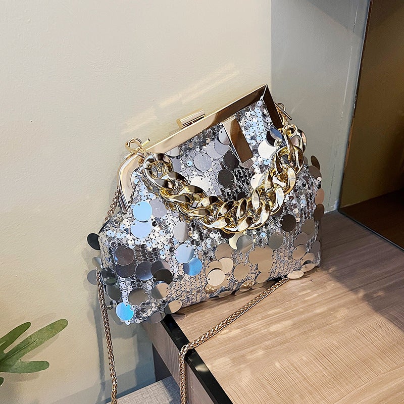 Shiny Small Bag For Women Versatile Crossbody Bag Sequin Chain Bag Fashion Clip Bag Hand Evening Bag - Image 4