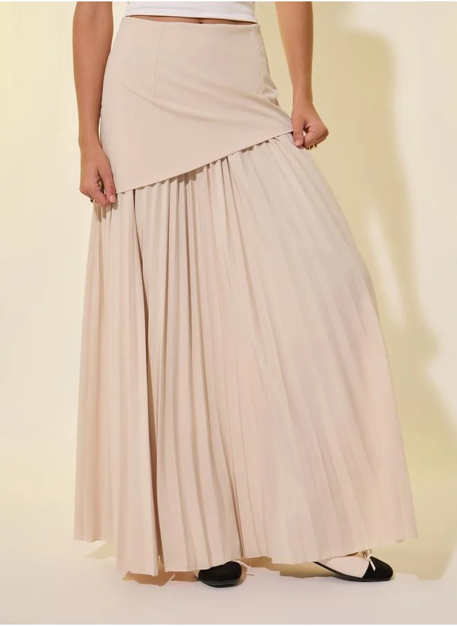 Styli Solid Pleated A-Line Maxi Skirt
