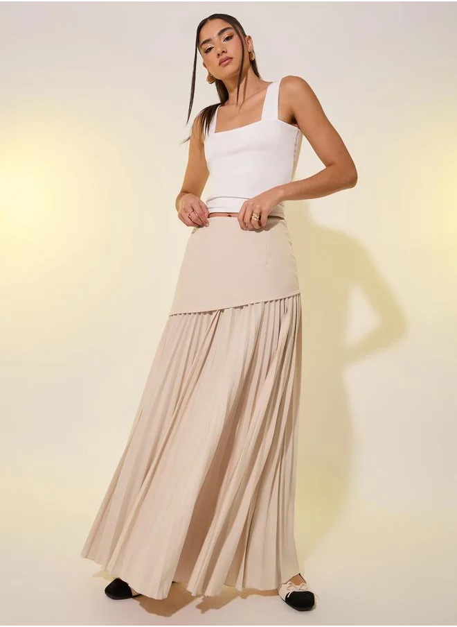 Styli Solid Pleated A-Line Maxi Skirt
