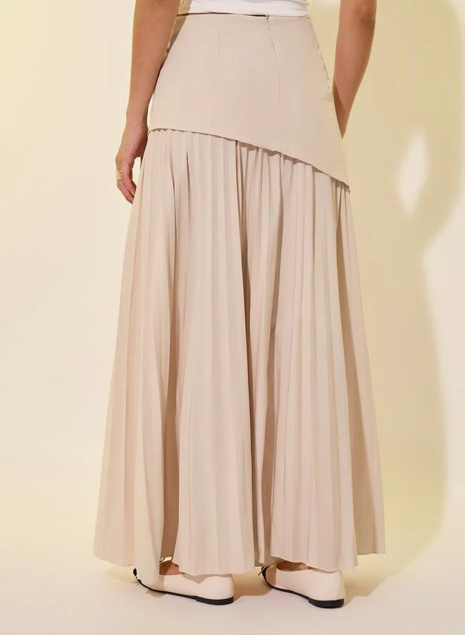 تايك تو Solid Pleated A-Line Maxi Skirt