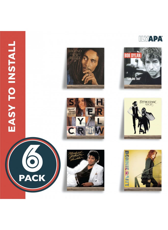 Ilyapa Ilyapa Wood Vinyl Record Shelves Wall Mount, 6 Pack - Black Record Album Holder - Display Your LP, Highlight Favorite Records Wall Holder, Showcase Your Coolest Albums Vinyl Album Decor Shelf  - Image 3