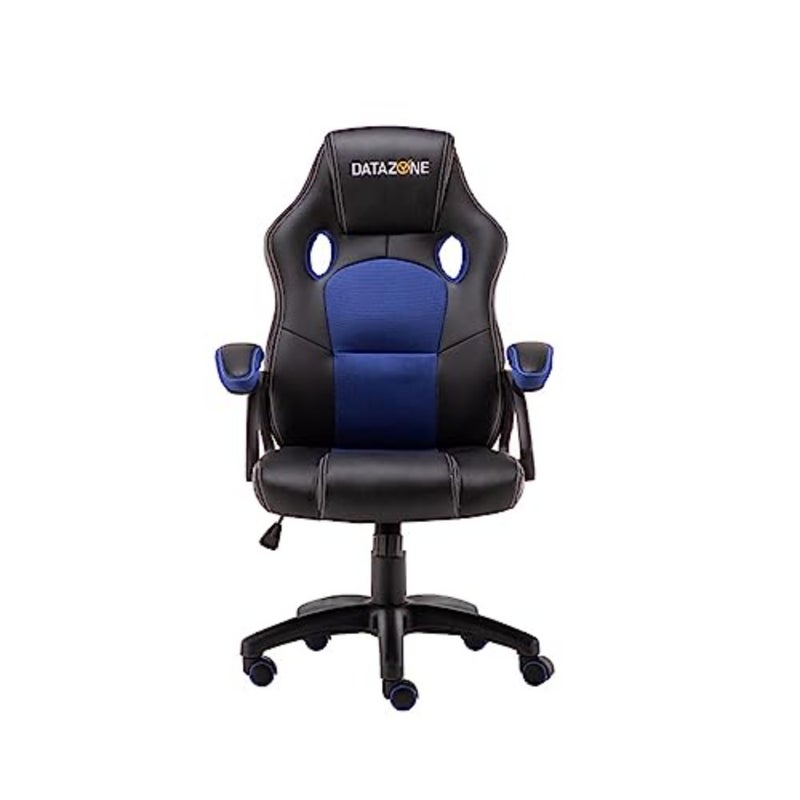 Gaming chair for home office use, premium PU leather, black and blue color scheme, ergonomic lumbar support and 135-degree reclining feature - Image 1