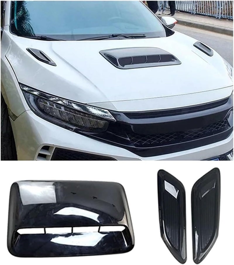 Car Air Flow Intake Hood Scoop Vent Bonnet Decor Cover Center Side Outlet Auto Exterior Universal B Compatible With Ford Toyota Chevrolet - Image 2