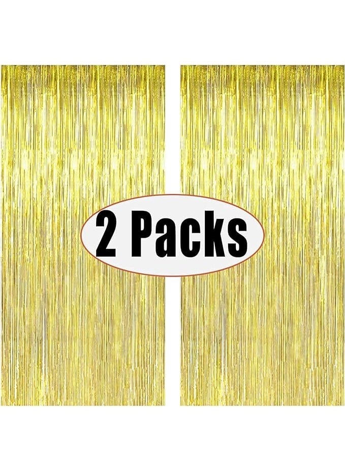 Party 2 Pack Gold Metallic Foil Tassel Curtains for Party Photo Background Wedding Decoration (Single Piece Size: 100cmX200CM) - Image 1