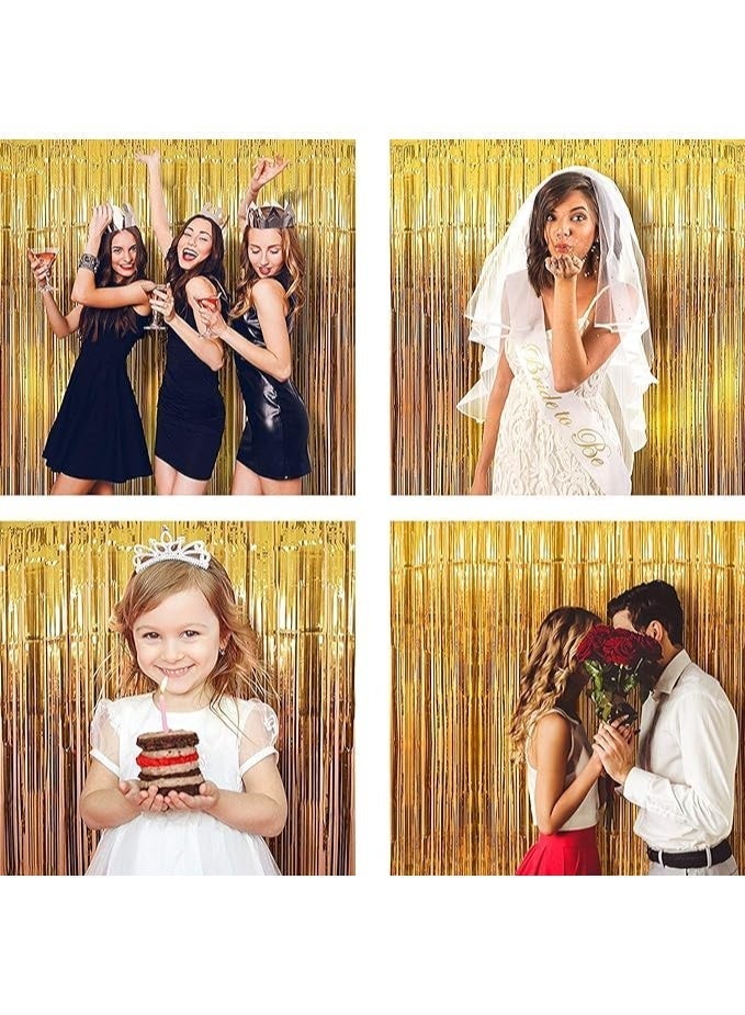 Party 2 Pack Gold Metallic Foil Tassel Curtains for Party Photo Background Wedding Decoration (Single Piece Size: 100cmX200CM) - Image 4