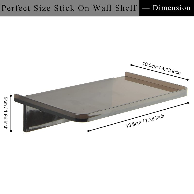 JDYOOMI Acrylic Floating Wall Shelves - Small Stick-on Wall Mounted Phone Shelf Holder Wipes Rack Smart Speaker Shelf for Bathroom,Kitchen,Toilet,Bedroom,Office - Translucent Grey - Image 2