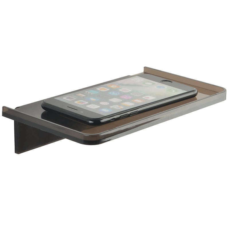 JDYOOMI Acrylic Floating Wall Shelves - Small Stick-on Wall Mounted Phone Shelf Holder Wipes Rack Smart Speaker Shelf for Bathroom,Kitchen,Toilet,Bedroom,Office - Translucent Grey - Image 1