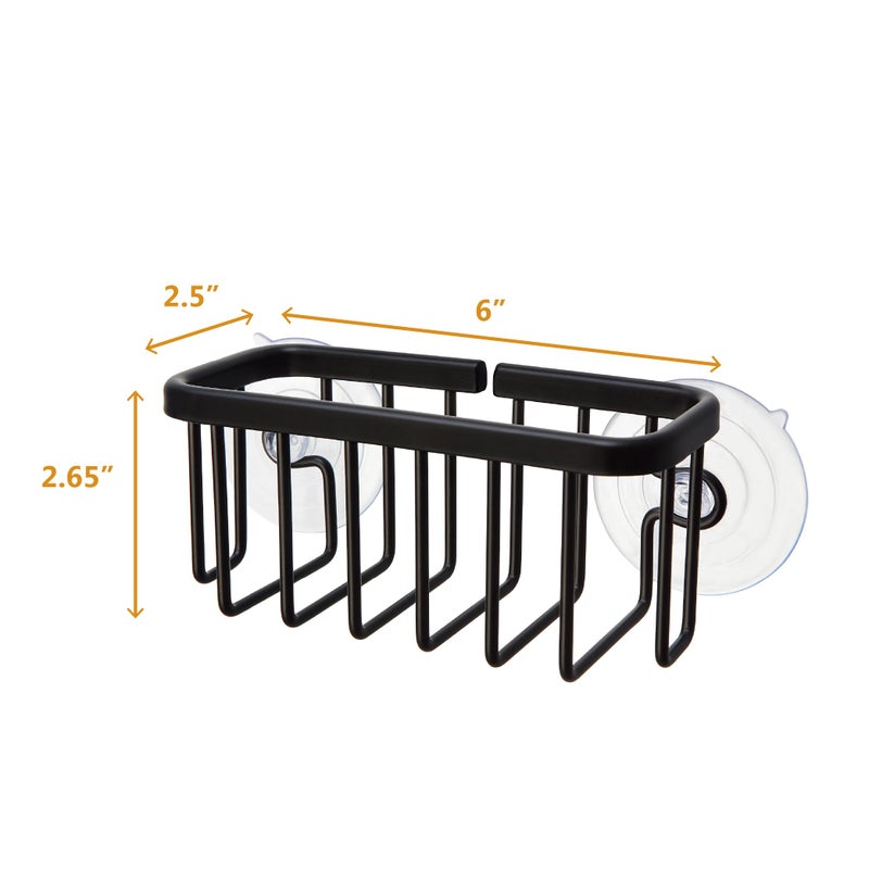 SunnyPoint NeverRust Kitchen & Bathroom Sink Caddy for Sponges, Scrubbers, Soap, 6" x 2.5" x 2.65", with Adhesive Mount - Additional Suction Cup Included â€“Aluminum (Black) - Image 3