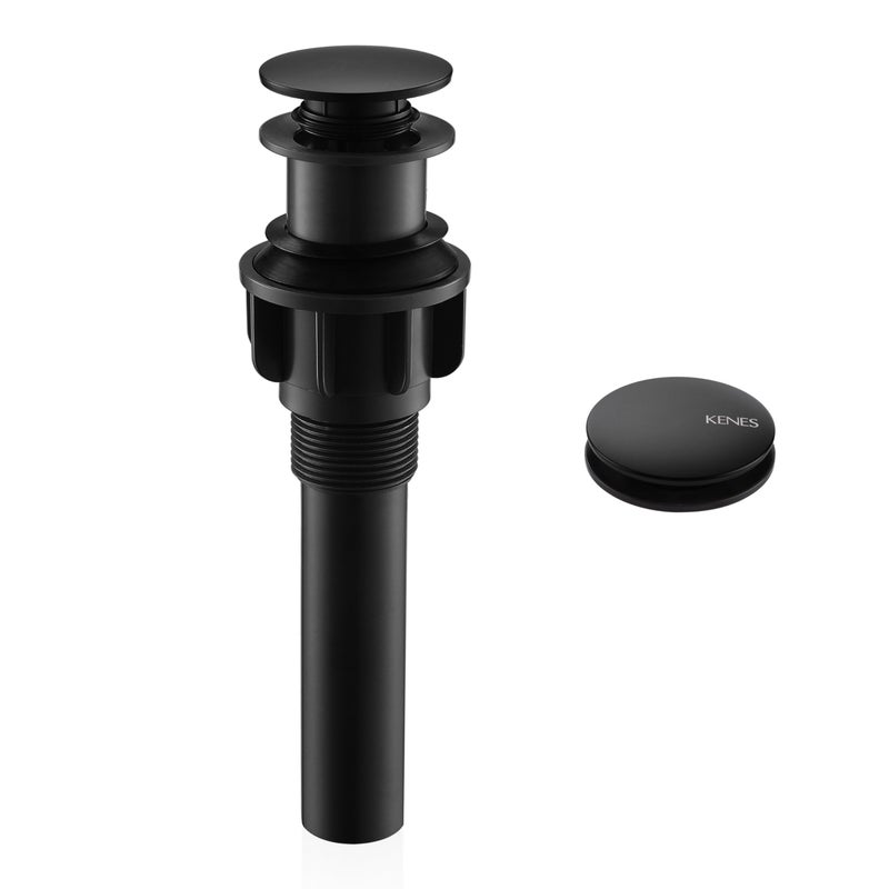 KENES Bathroom Vessel Sink Pop Up Drain Without Overflow Assembly, Lavatory Vanity Sink Drain Stopper, Anti-Clogging Drain Strainer, Matte Black, KE-P300A-2 - Image 1