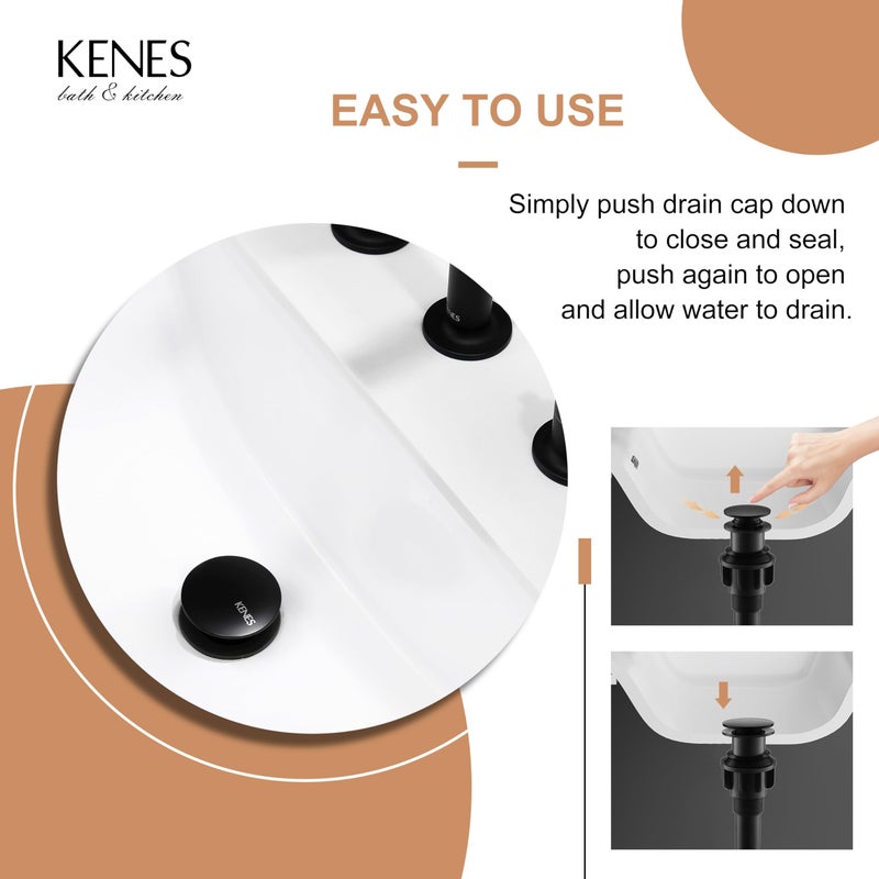 KENES Bathroom Vessel Sink Pop Up Drain Without Overflow Assembly, Lavatory Vanity Sink Drain Stopper, Anti-Clogging Drain Strainer, Matte Black, KE-P300A-2 - Image 4