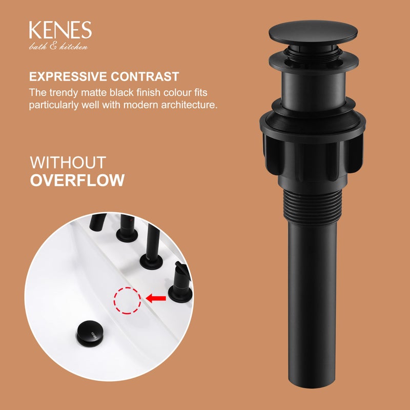 KENES Bathroom Vessel Sink Pop Up Drain Without Overflow Assembly, Lavatory Vanity Sink Drain Stopper, Anti-Clogging Drain Strainer, Matte Black, KE-P300A-2 - Image 3