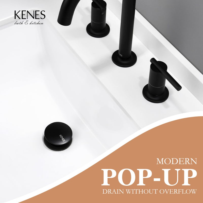 KENES Bathroom Vessel Sink Pop Up Drain Without Overflow Assembly, Lavatory Vanity Sink Drain Stopper, Anti-Clogging Drain Strainer, Matte Black, KE-P300A-2 - Image 2