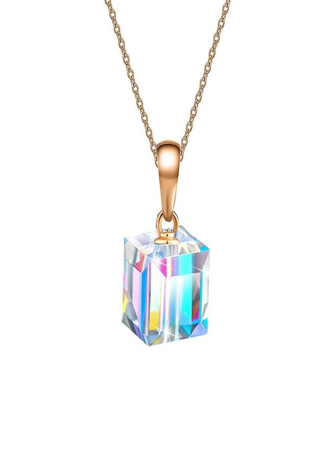 إيفيفك قلادات مكعب الكريستال النمساوي من إيفيفيك للنساء، مطلية بالذهب عيار 14 قيراط، مجوهرات رقيقة مضادة للحساسية (الشفق القطبي) - Image 1