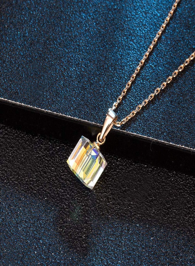 إيفيفك قلادات مكعب الكريستال النمساوي من إيفيفيك للنساء، مطلية بالذهب عيار 14 قيراط، مجوهرات رقيقة مضادة للحساسية (الشفق القطبي) - Image 5