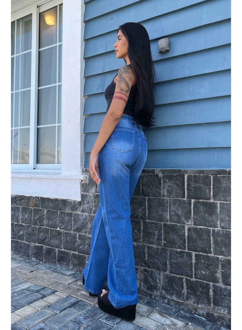 CIZARO Straight-Leg - High-Waist Coastal blue wide leg  - Image 3