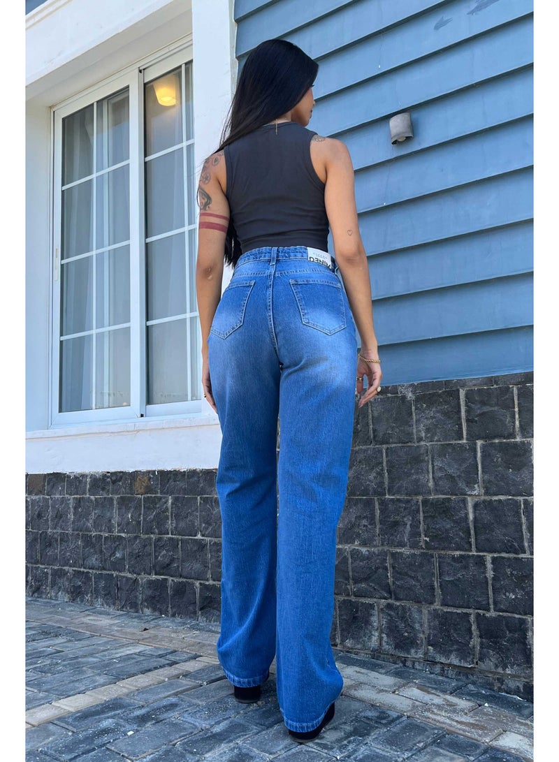CIZARO Straight-Leg - High-Waist Coastal blue wide leg  - Image 4