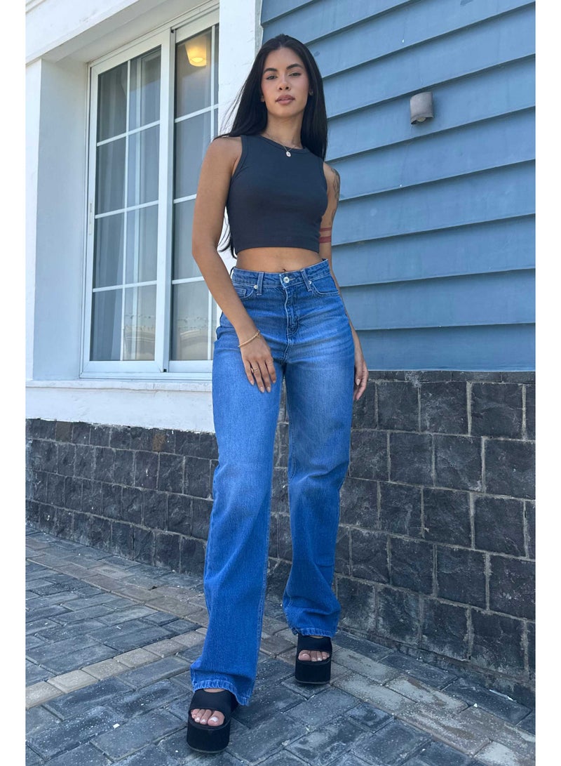 CIZARO Straight-Leg - High-Waist Coastal blue wide leg  - Image 1