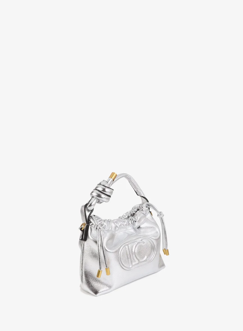 Lola Casademunt Golden Bucket Bag with Embossed Logo