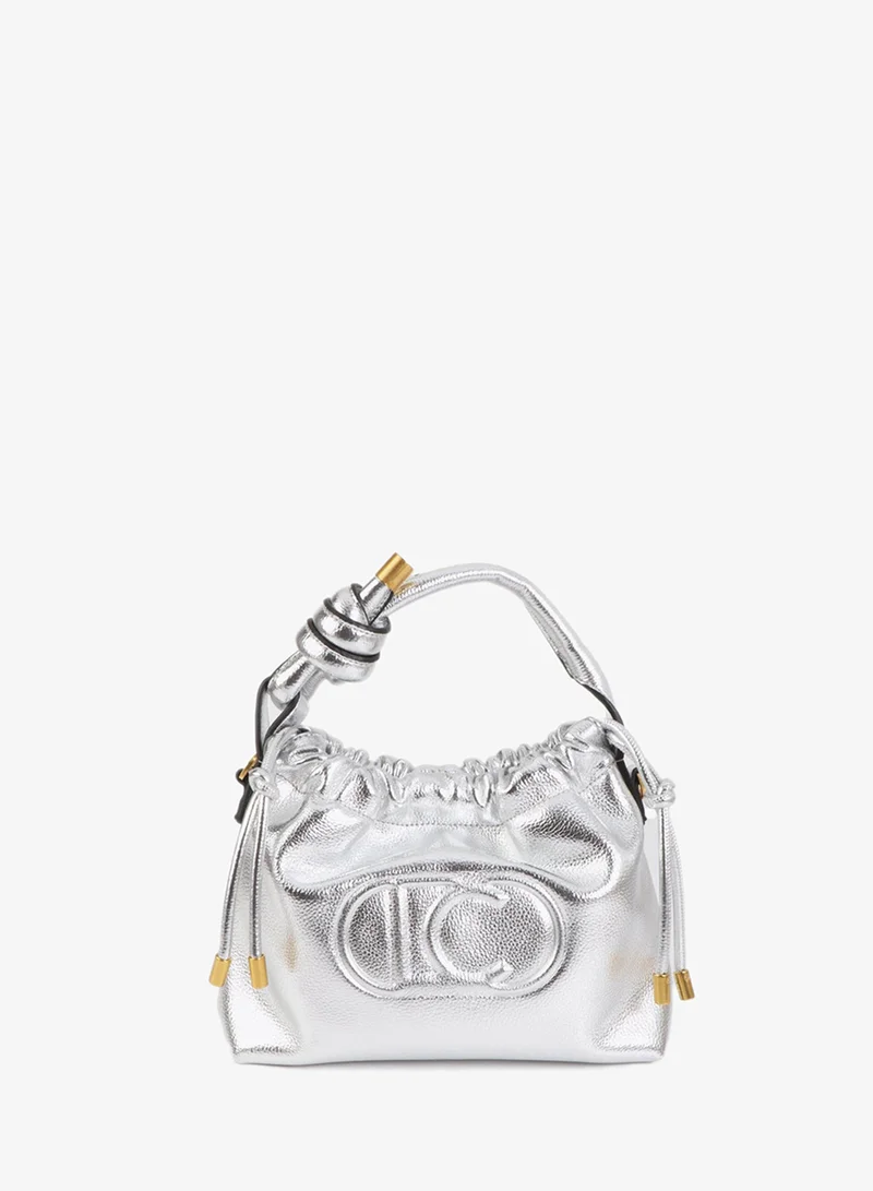 Lola Casademunt Golden Bucket Bag with Embossed Logo