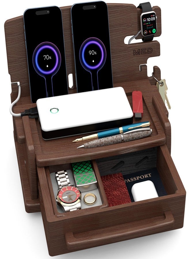 Med حامل هاتف خشبي أنيق، منظم للطاولة الجانبية للرجال - إكسسوارات منزلية للرجال والنساء - هدايا رائعة، خفيف الوزن - Image 1