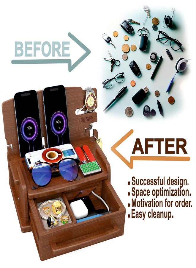 Med حامل هاتف خشبي أنيق، منظم للطاولة الجانبية للرجال - إكسسوارات منزلية للرجال والنساء - هدايا رائعة، خفيف الوزن - Image 3