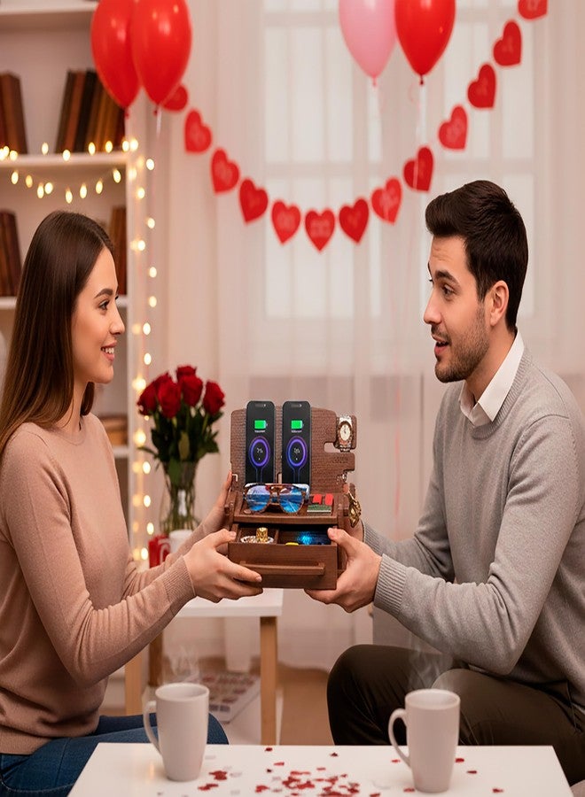 Med حامل هاتف خشبي أنيق، منظم للطاولة الجانبية للرجال - إكسسوارات منزلية للرجال والنساء - هدايا رائعة، خفيف الوزن - Image 2