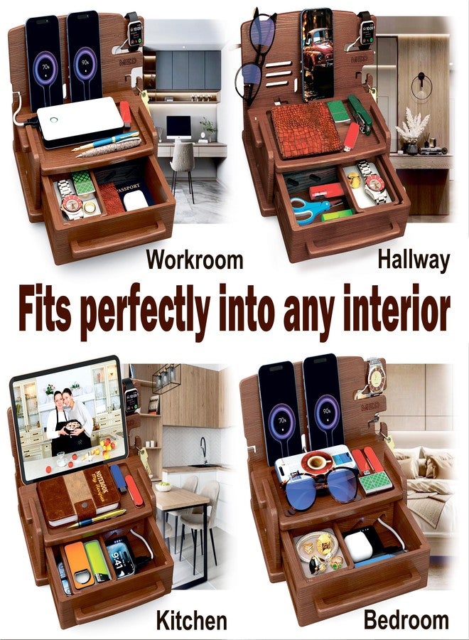 Med حامل هاتف خشبي أنيق، منظم للطاولة الجانبية للرجال - إكسسوارات منزلية للرجال والنساء - هدايا رائعة، خفيف الوزن - Image 4