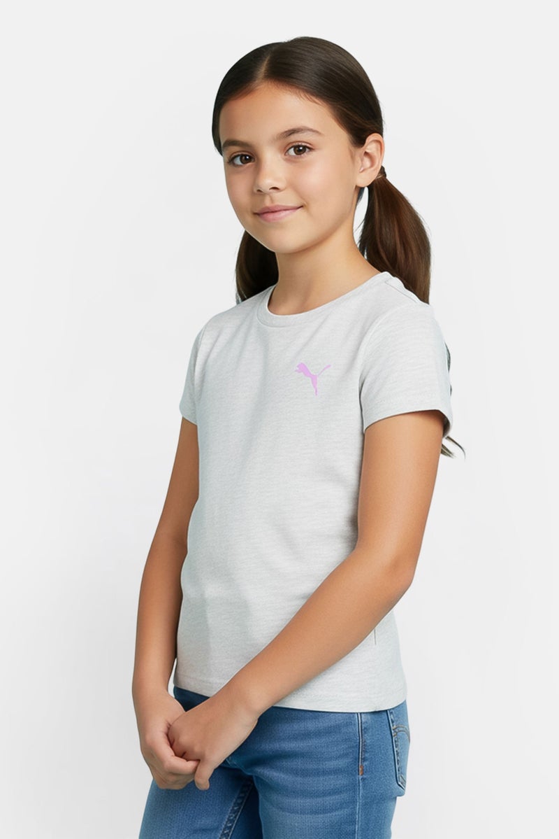 PUMA ملابس رياضية للبنات للأطفال تي شيرت تدريب قصير الأكمام، رمادي فاتح - Image 1