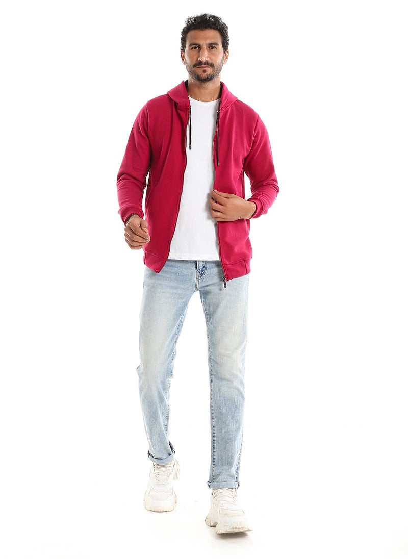 Andora - Beet Hooded Zipper Closure Plain Sweatshirt - Image 1